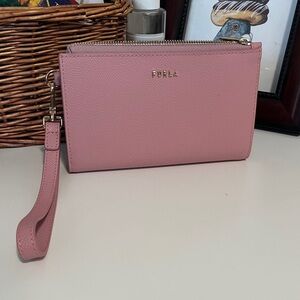 Furla leather designer Blush Pink Leather Wristlet Clutch with Gold Hardware